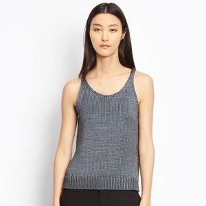 VINCE 100% Silk Knit Crop Tank in Smoke Grey